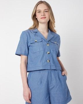 crop shirt with flap pockets