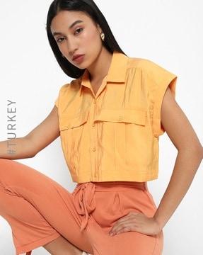 crop shirt with flap pockets