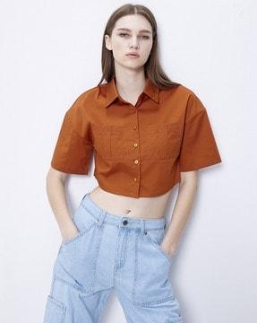 crop shirt with patch pockets