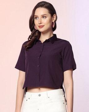 crop shirt with spread-collar