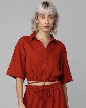 crop shirt with waist tie-up