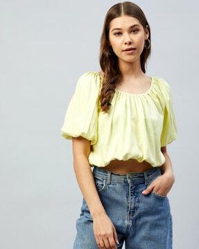 crop top with puff sleeves