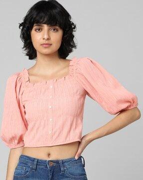 crop top with ruffle accent