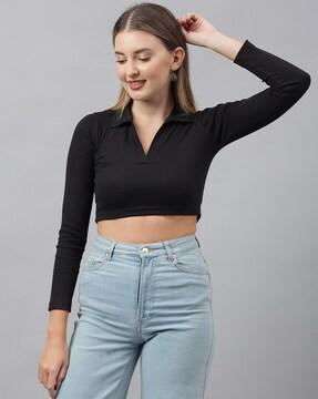 crop top with spread collar