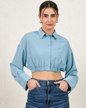 crop top with spread collar