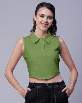 crop top with spread collar