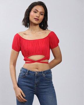 crop top with waistline tie-up