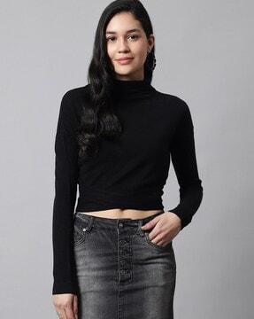 cropped high-neck pullover