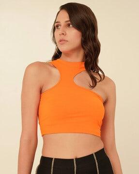 cropped top with a-symmetric wavy shoulders