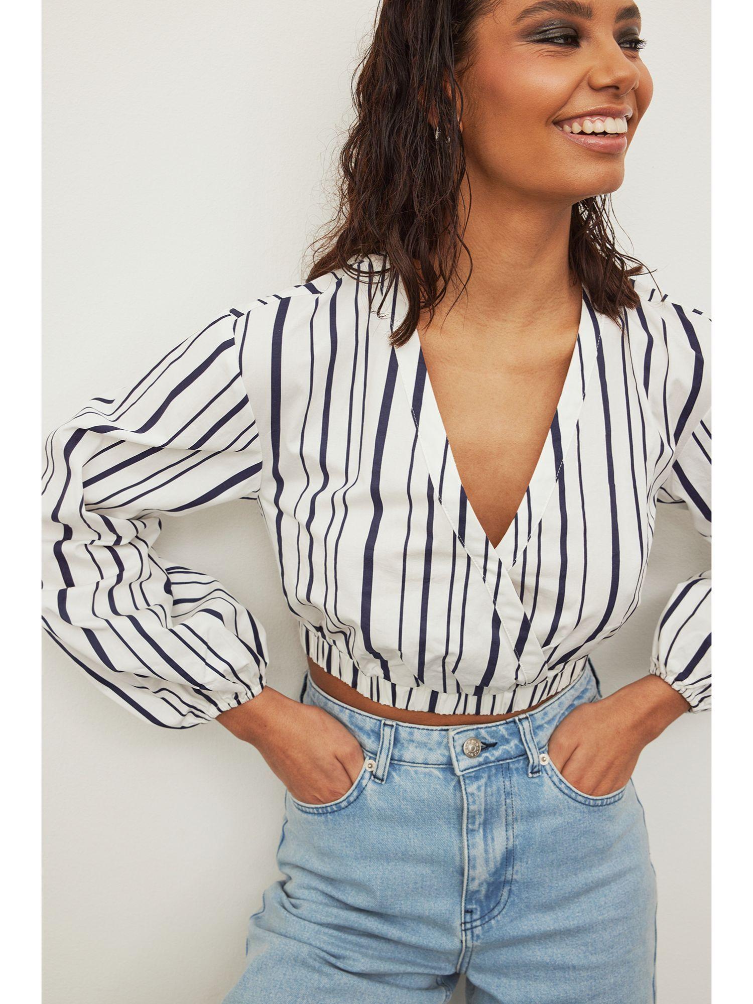 cropped balloon blouse-striped