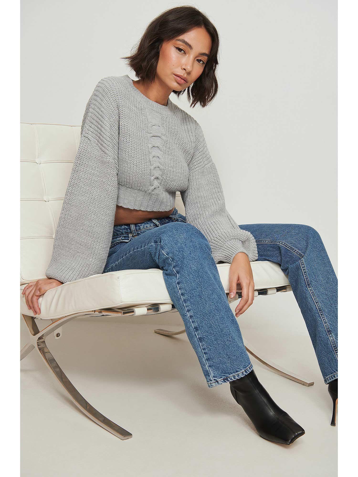 cropped cable knit sweater - grey