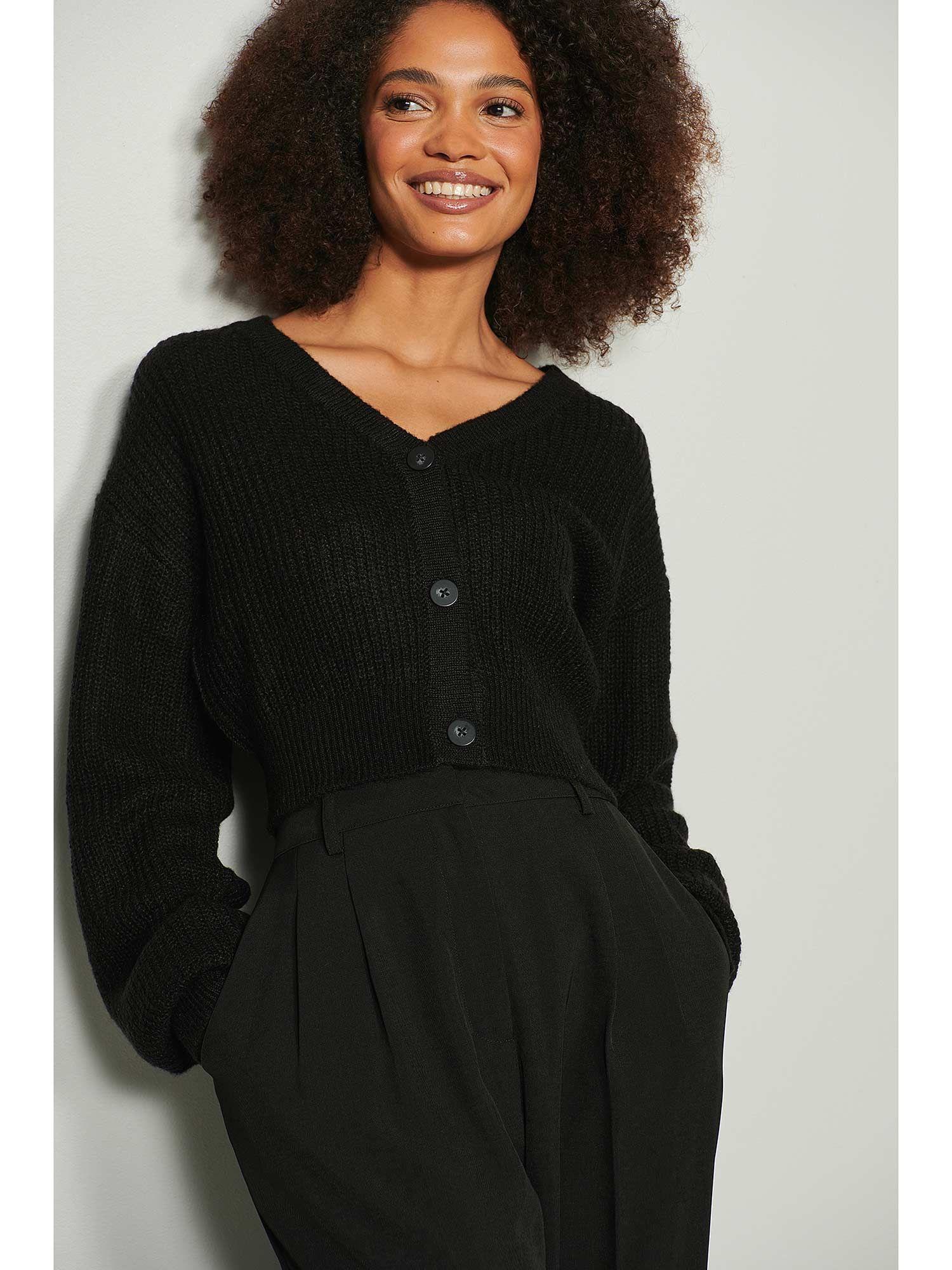 cropped knitted cardigan - black