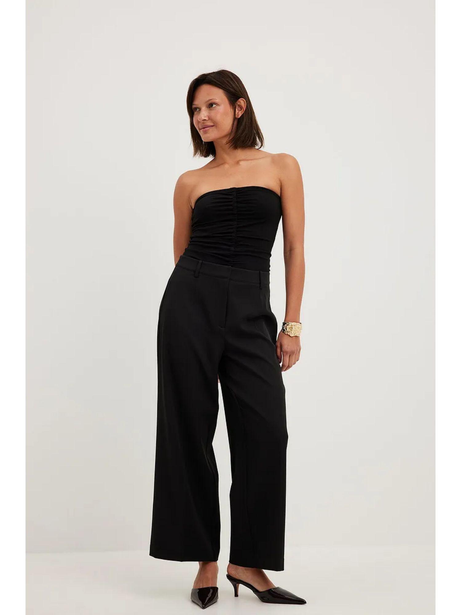 cropped mid waist straight leg suit pants black