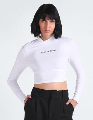 cropped mock collar top