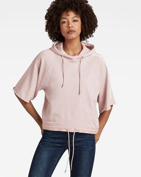 cropped organic cotton hoodie with drawstring waist