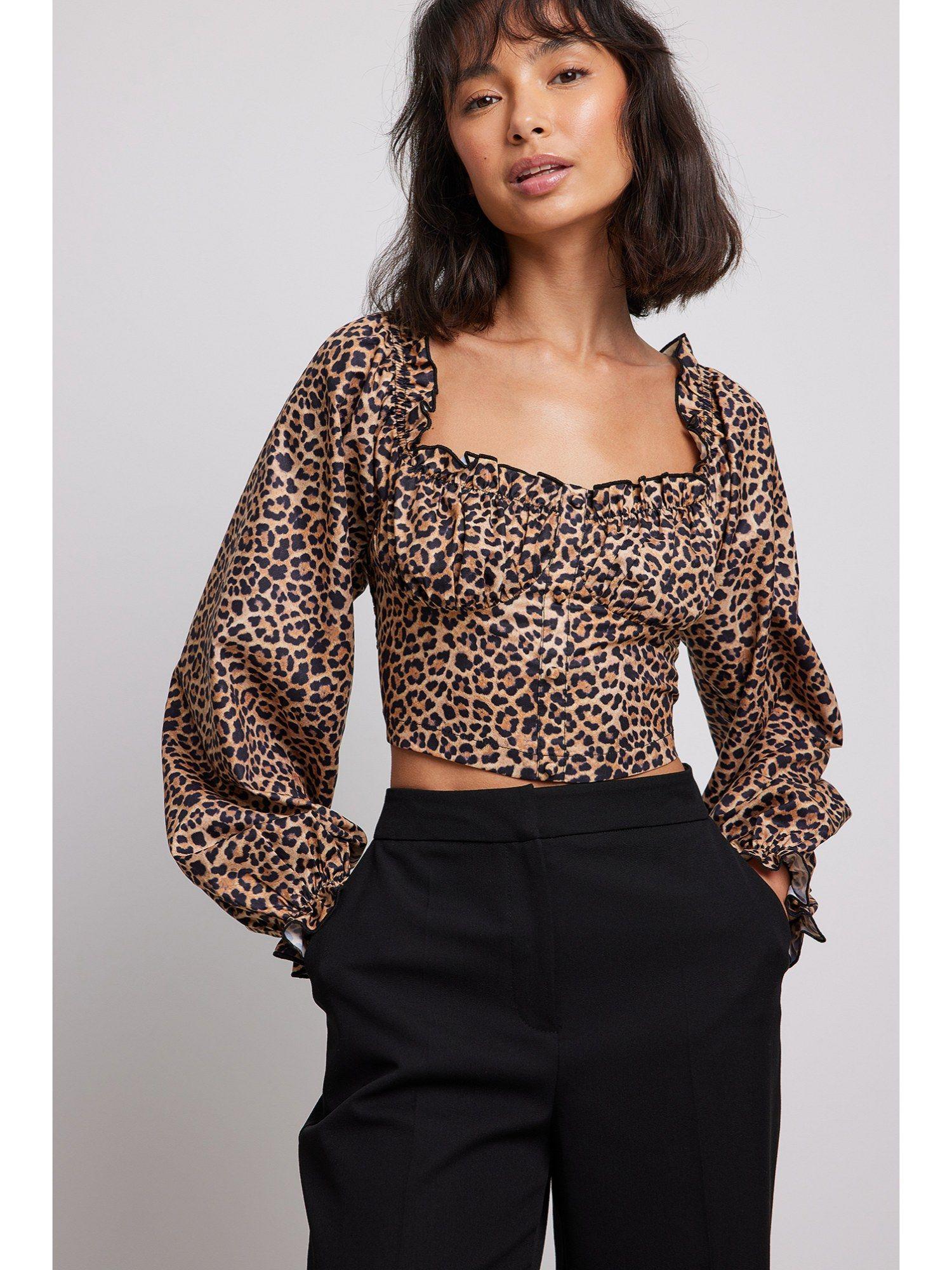 cropped print long sleeve blouse leo