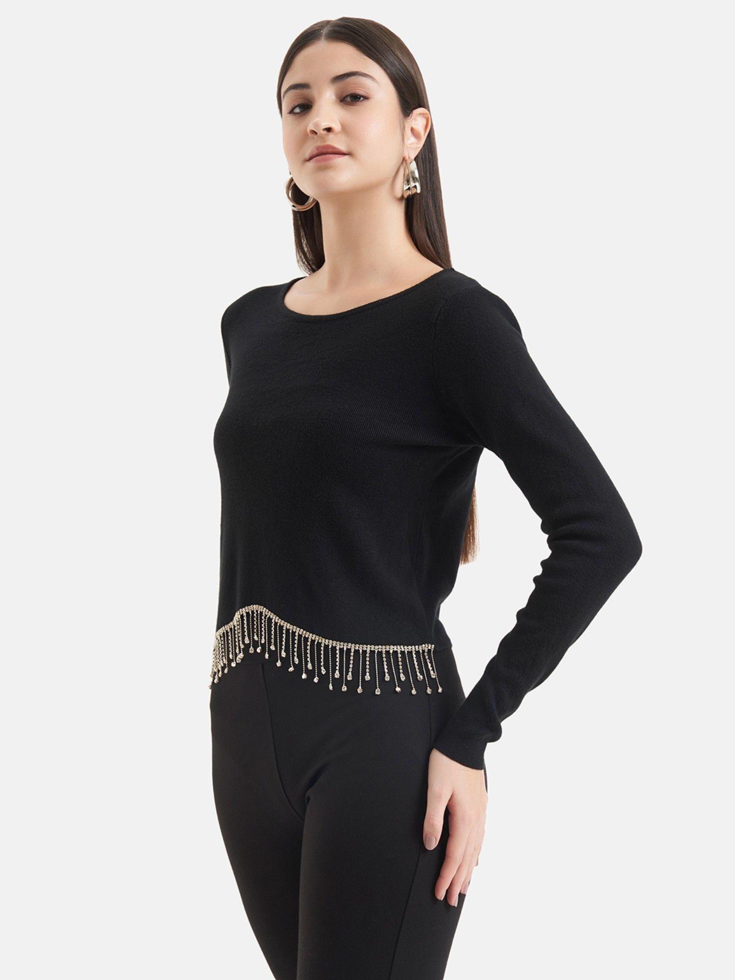 cropped pullover with embellished fringes