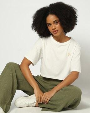 cropped round-neck logo t-shirt