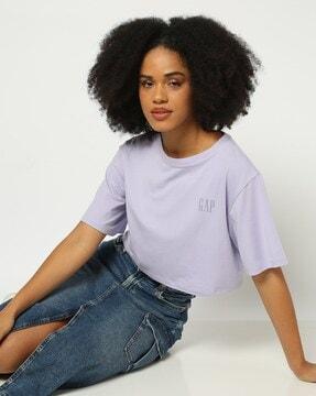 cropped round-neck logo t-shirt