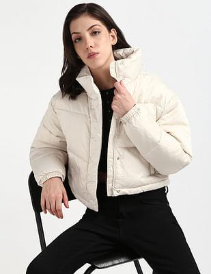 cropped satin puffer jacket