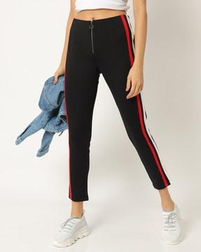 cropped skinny treggings with contrast side taping