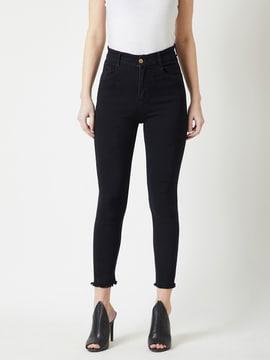 cropped slim jeans with frayed hems