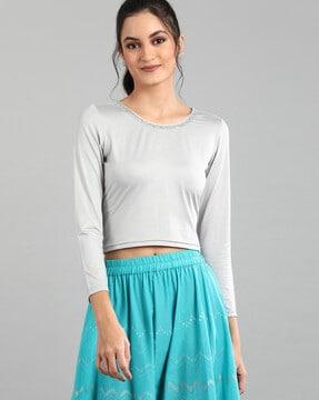 cropped top with embellished neckline