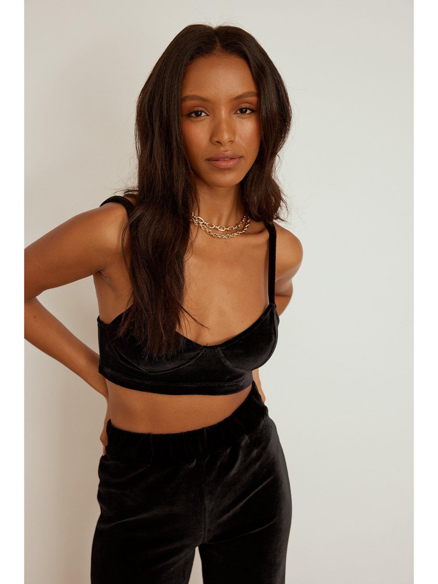 cropped velour top-black