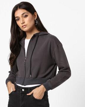 cropped zip-front hoodie