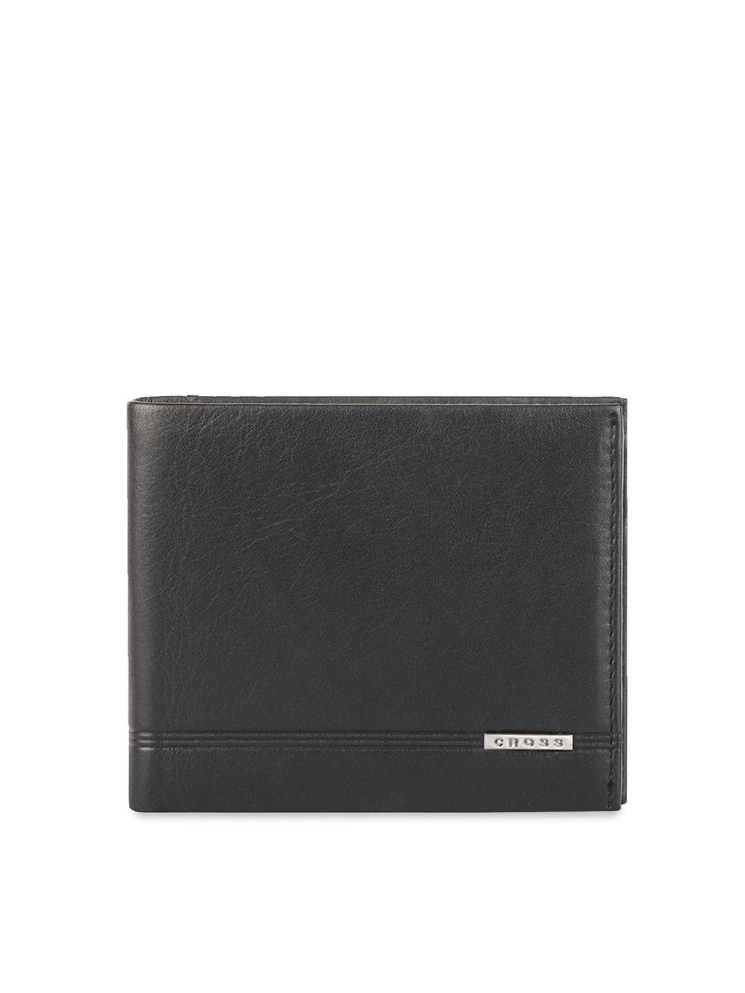 cross men black solid genuine leather two fold wallet