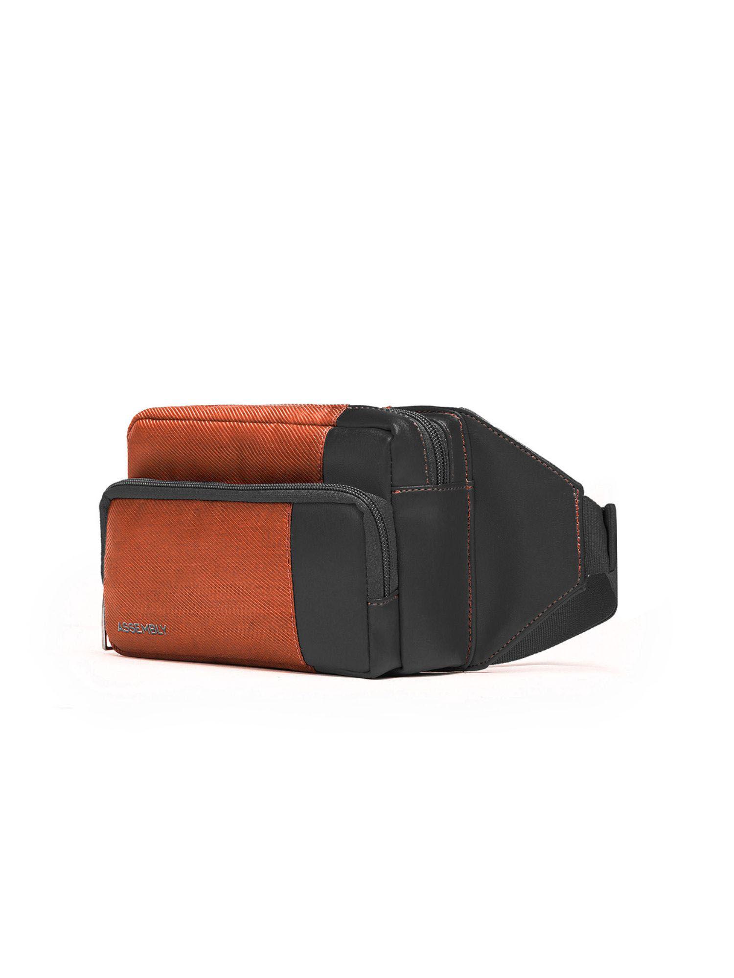 cross body fanny pack with adjustable straps and zipper pockets- rust (s)