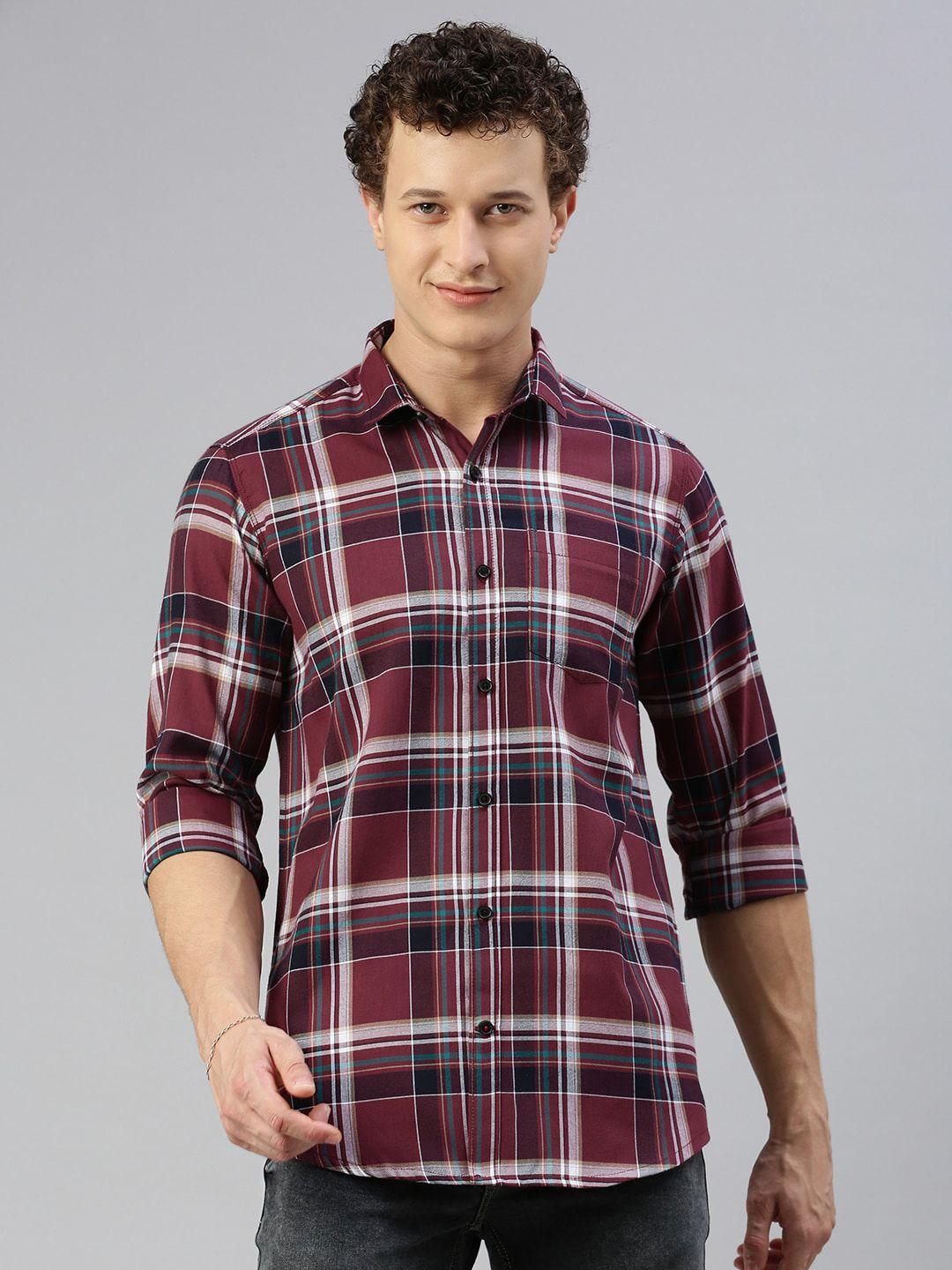 cross court classic tartan checked spread collar casual shirt