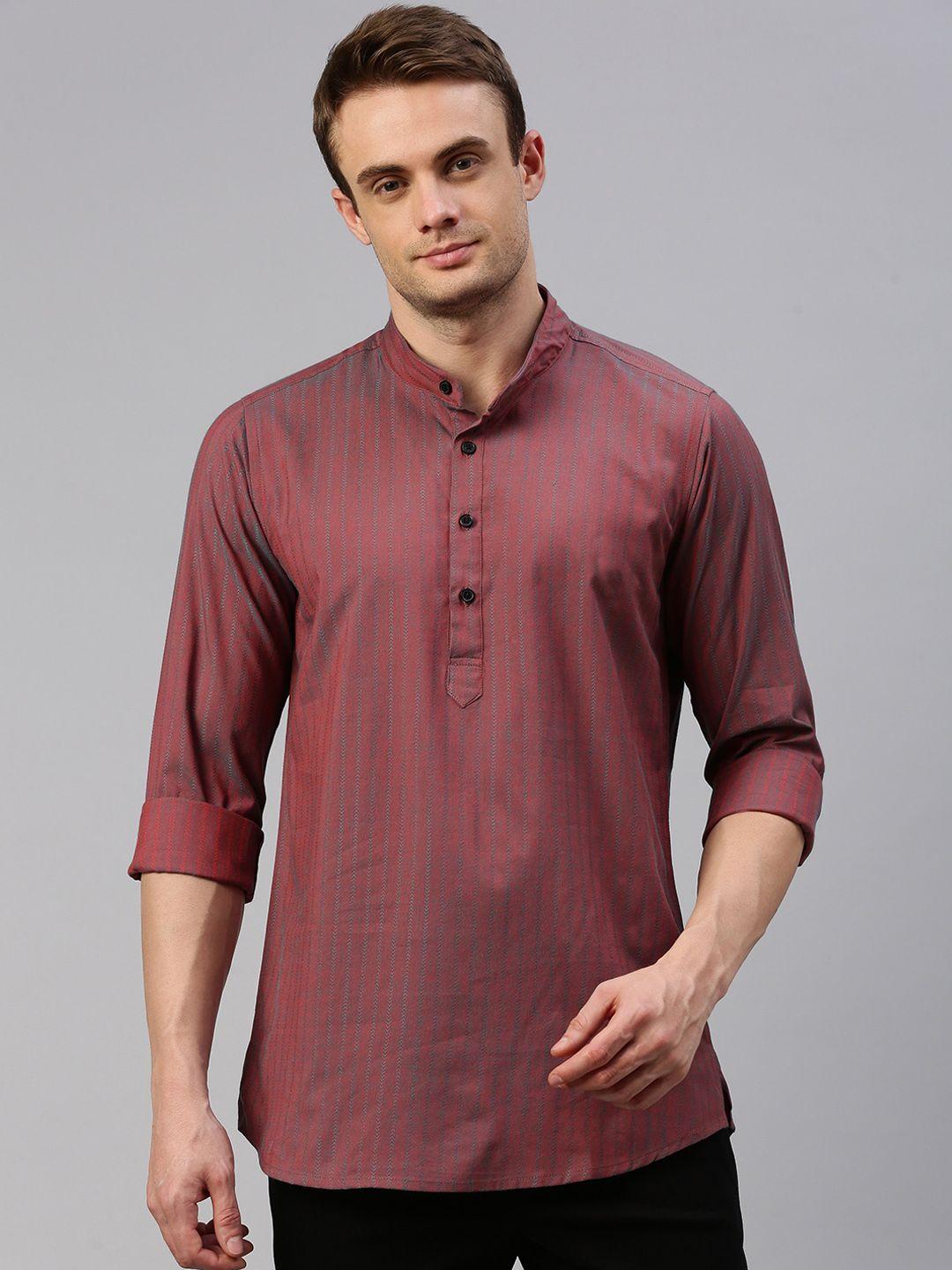 cross court horizontal striped mandarin collar pure cotton dobby kurta