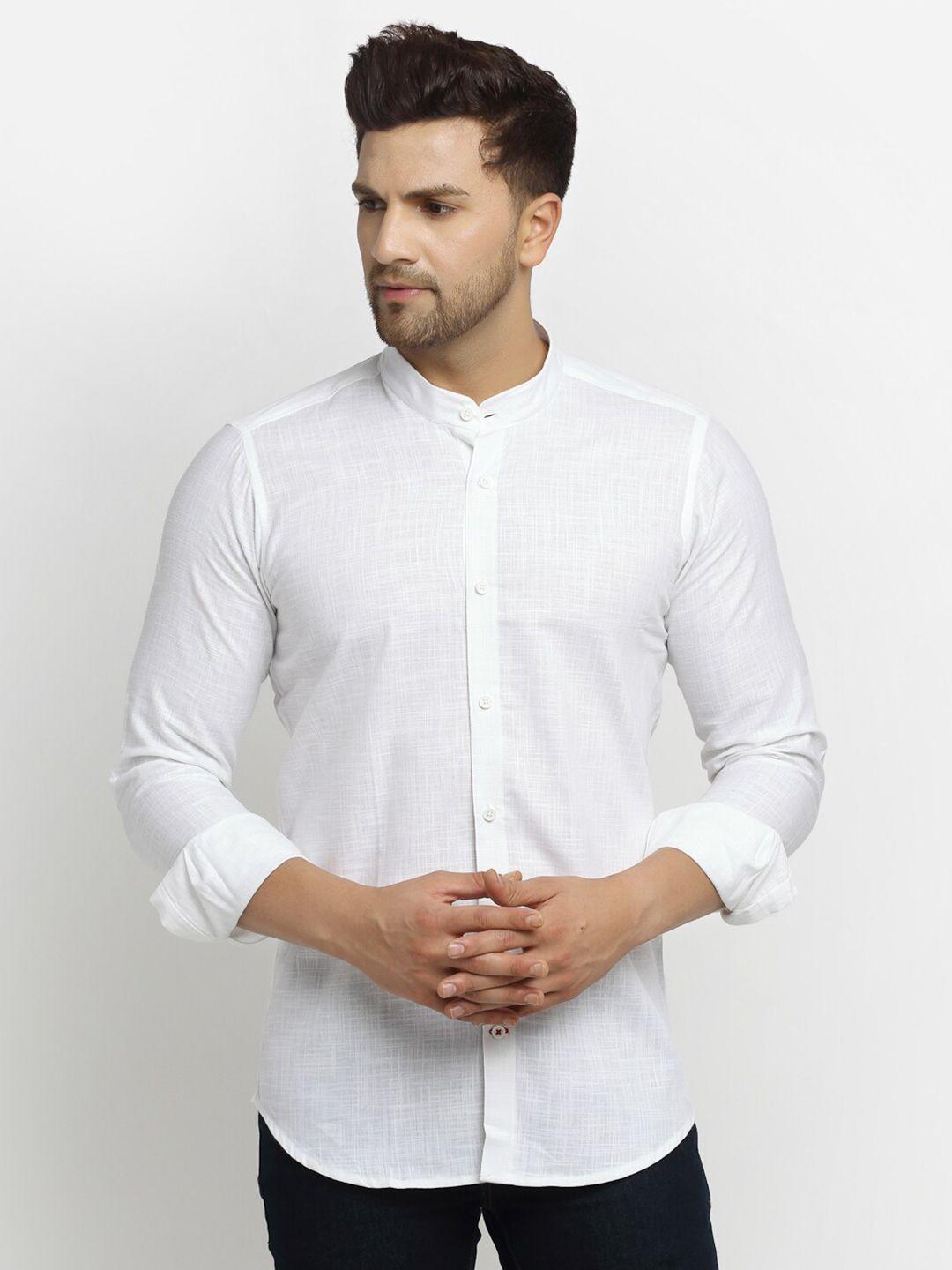 cross court mandarin collar pure cotton slim fit casual shirt