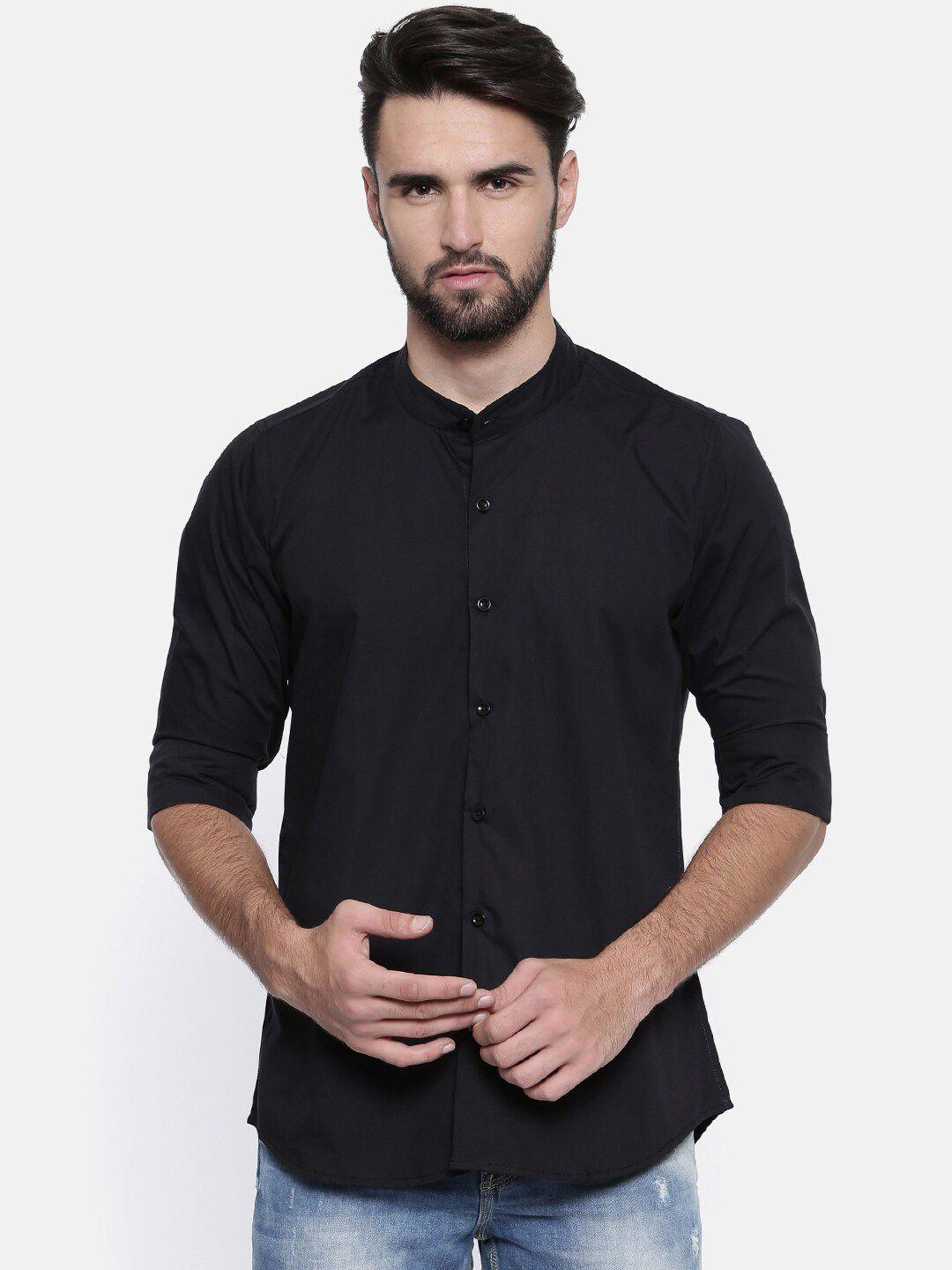 cross court men black slim fit pure cotton casual shirt