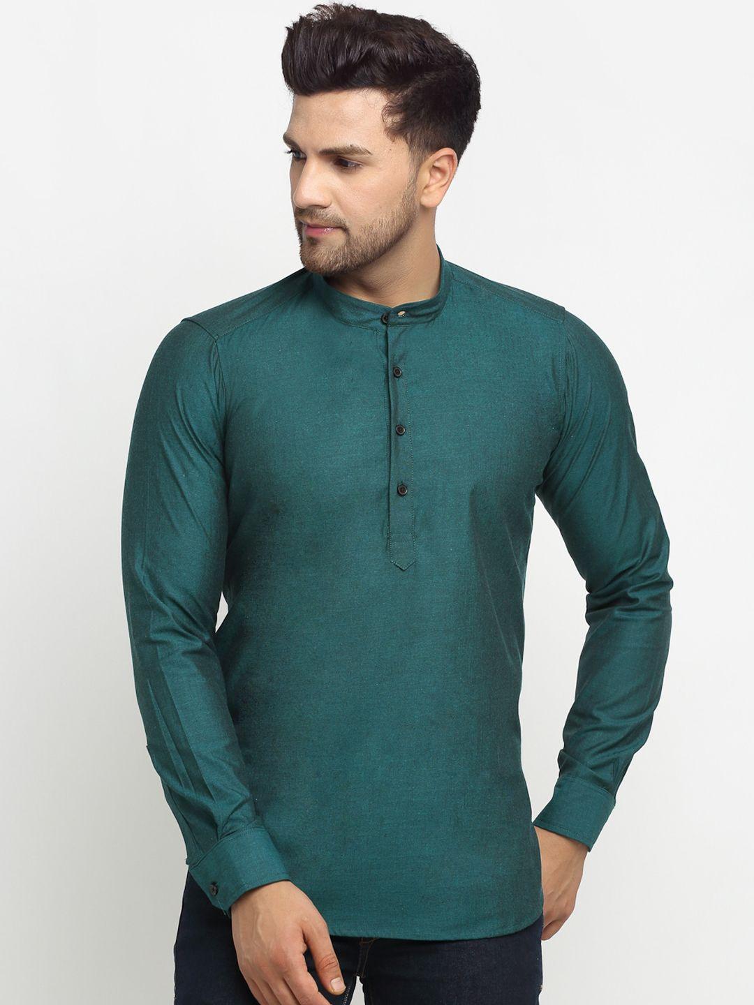 cross court men green cotton kurta