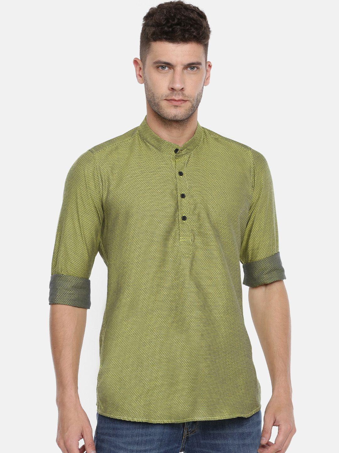 cross court men green woven design straight kurta