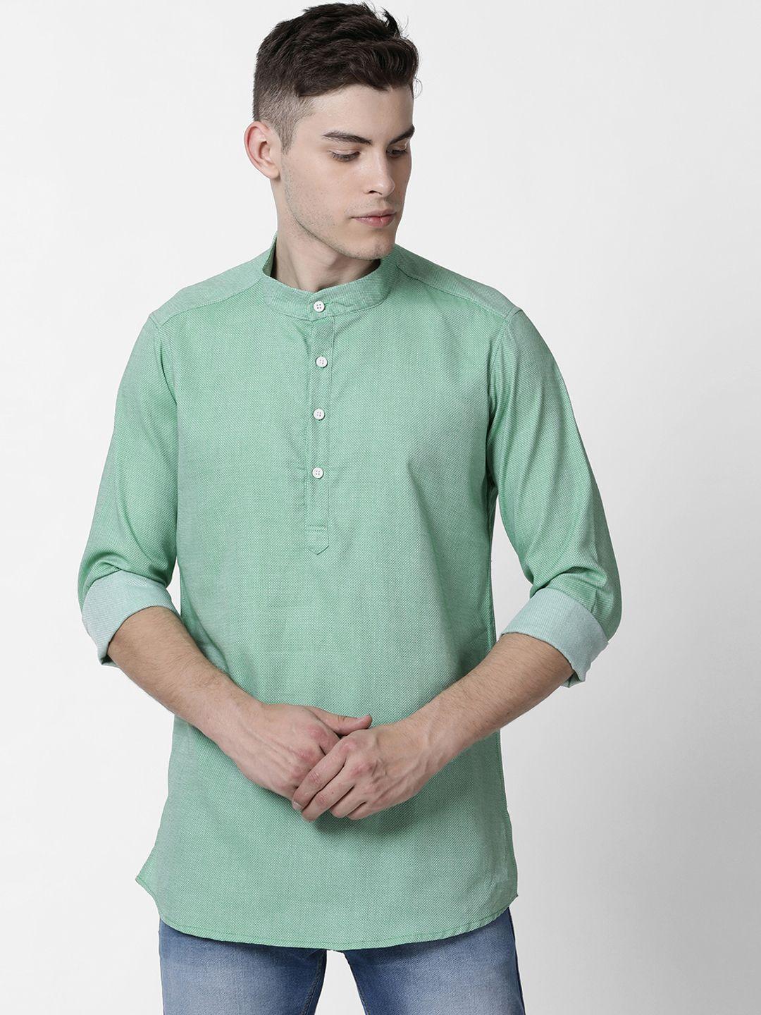 cross court men green woven design straight kurta