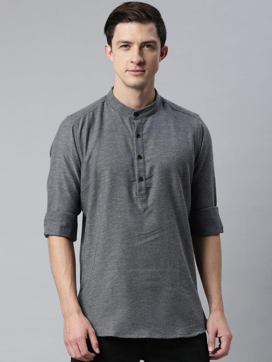 cross court men grey thread work kurta