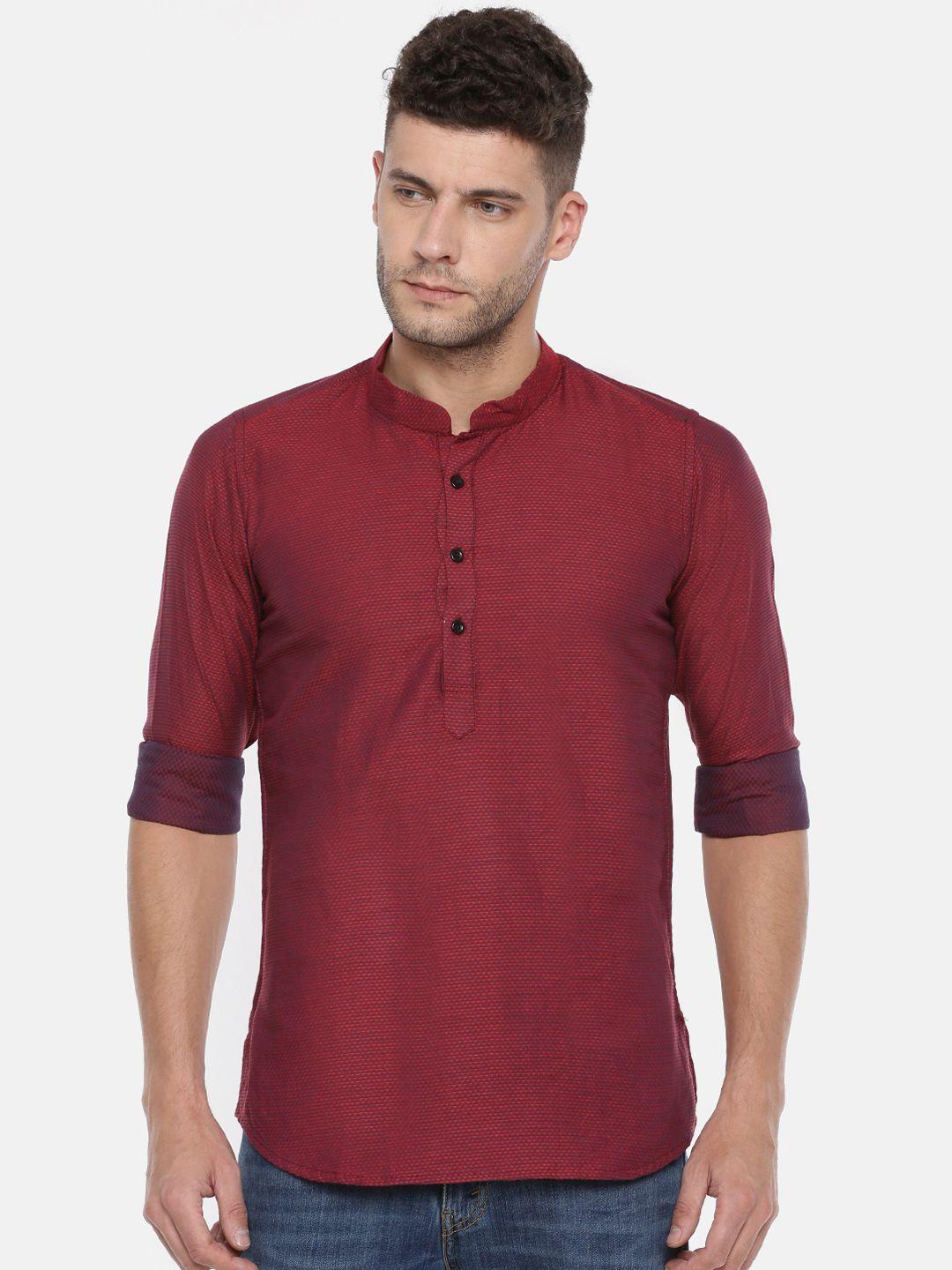 cross court men maroon solid straight kurta