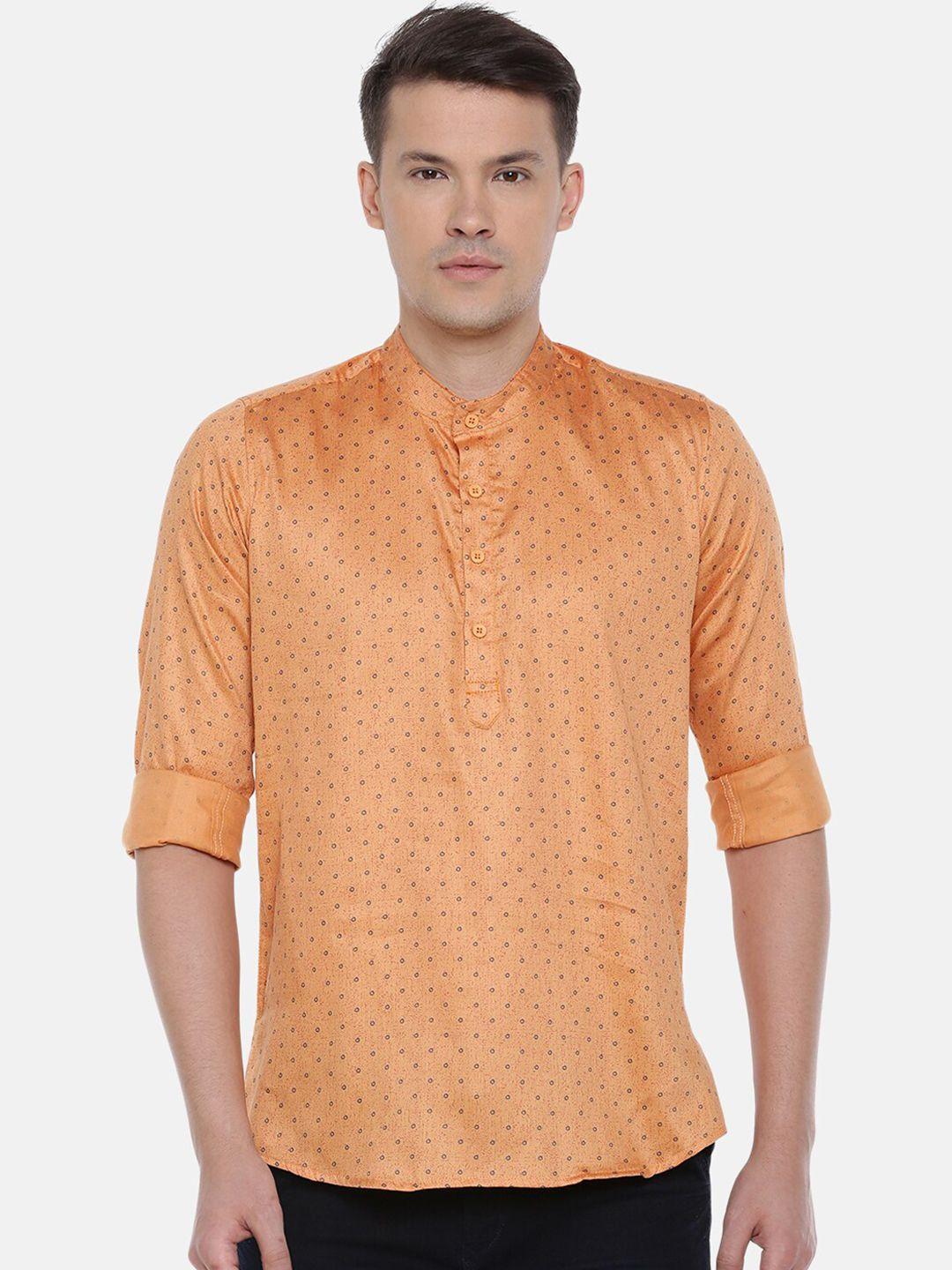 cross court men orange ethnic motifs printed kurta