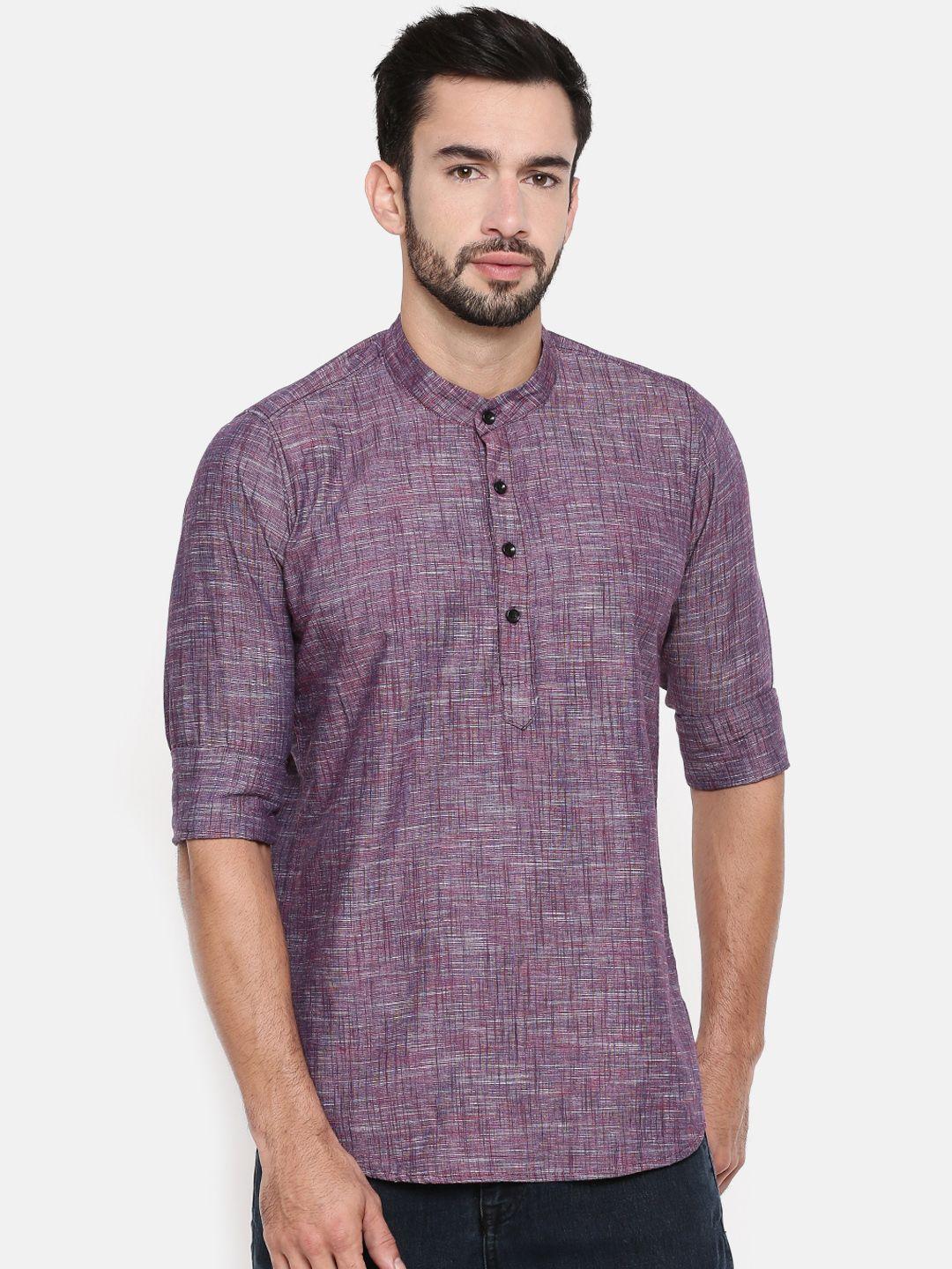 cross court men purple solid straight kurta