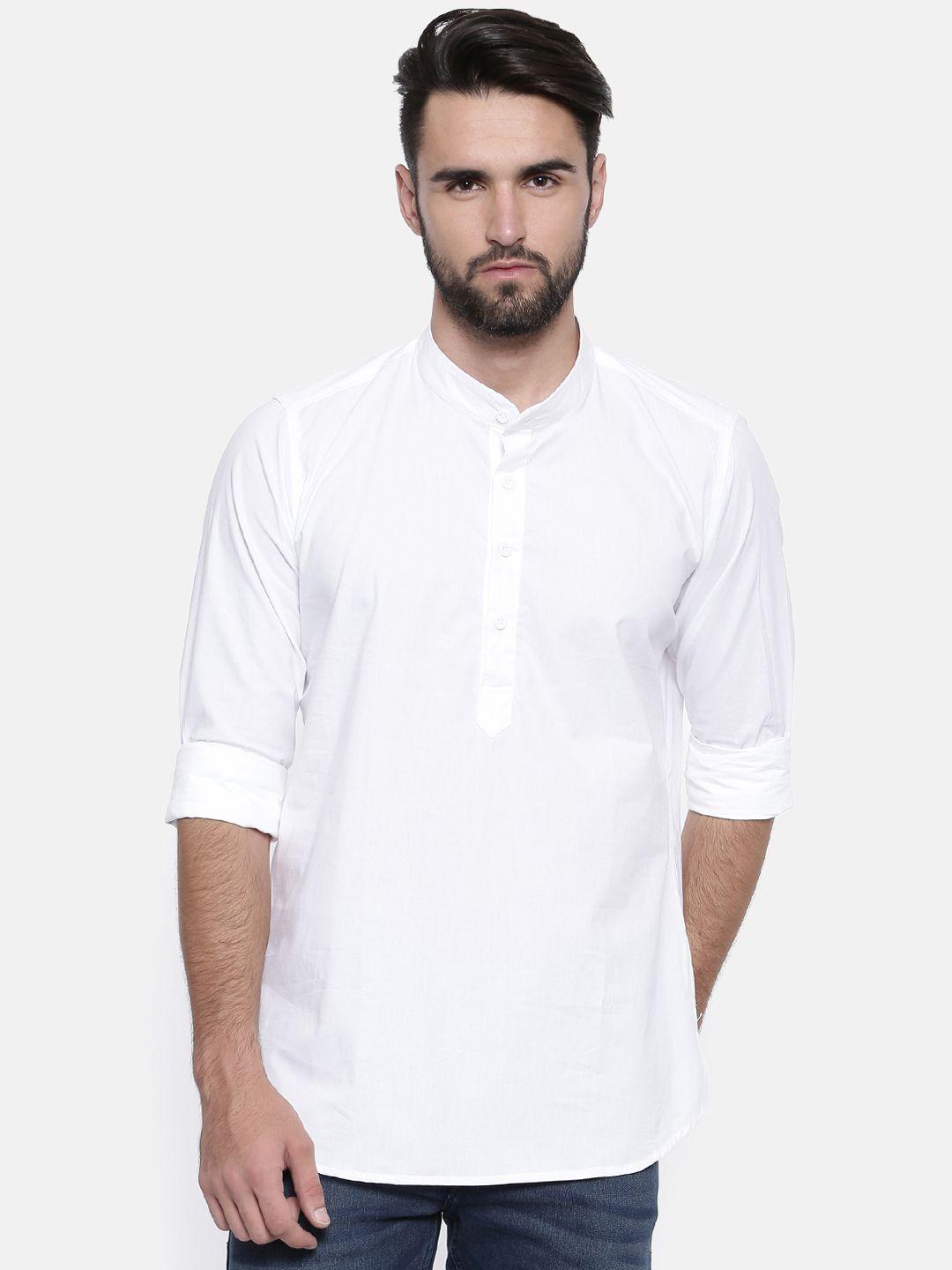 cross court men white solid straight kurta