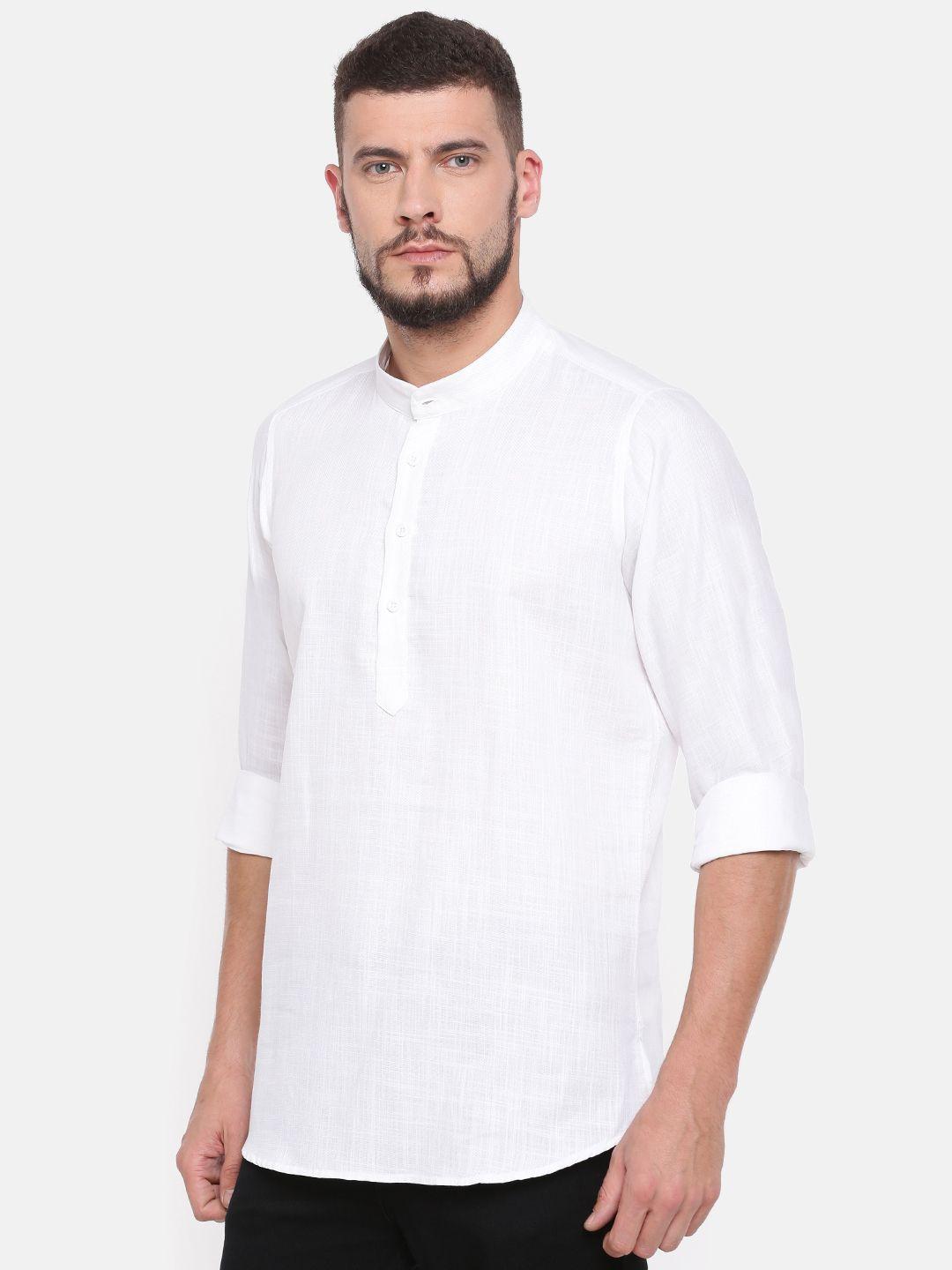 cross court men white solid straight kurta