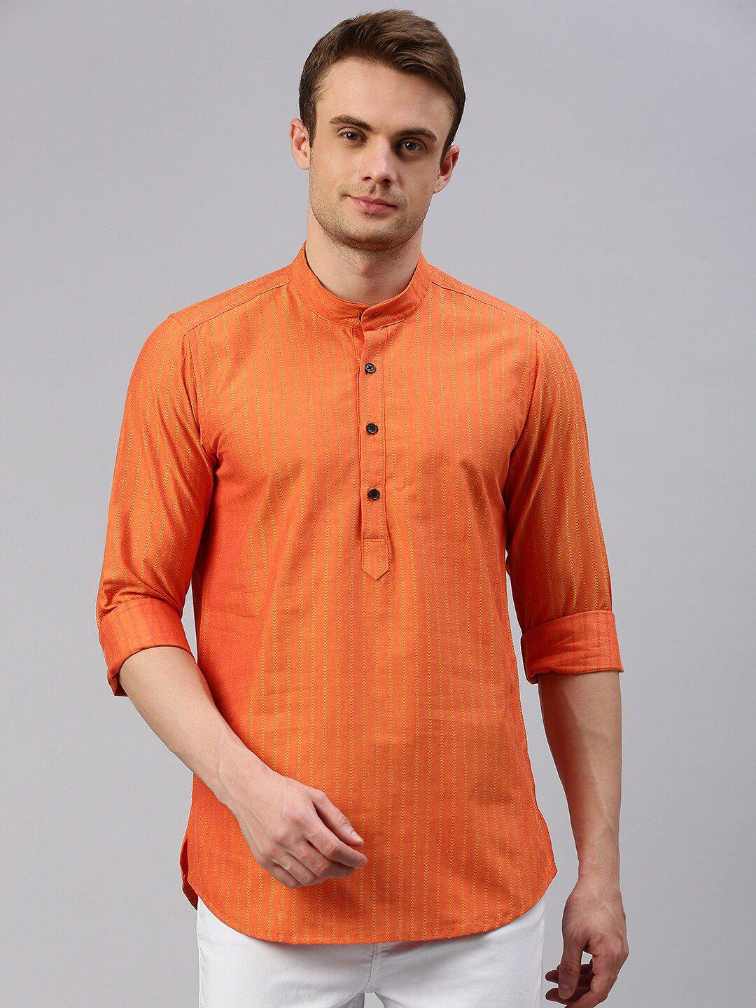 cross court striped band collar pure cotton dobby straight kurta