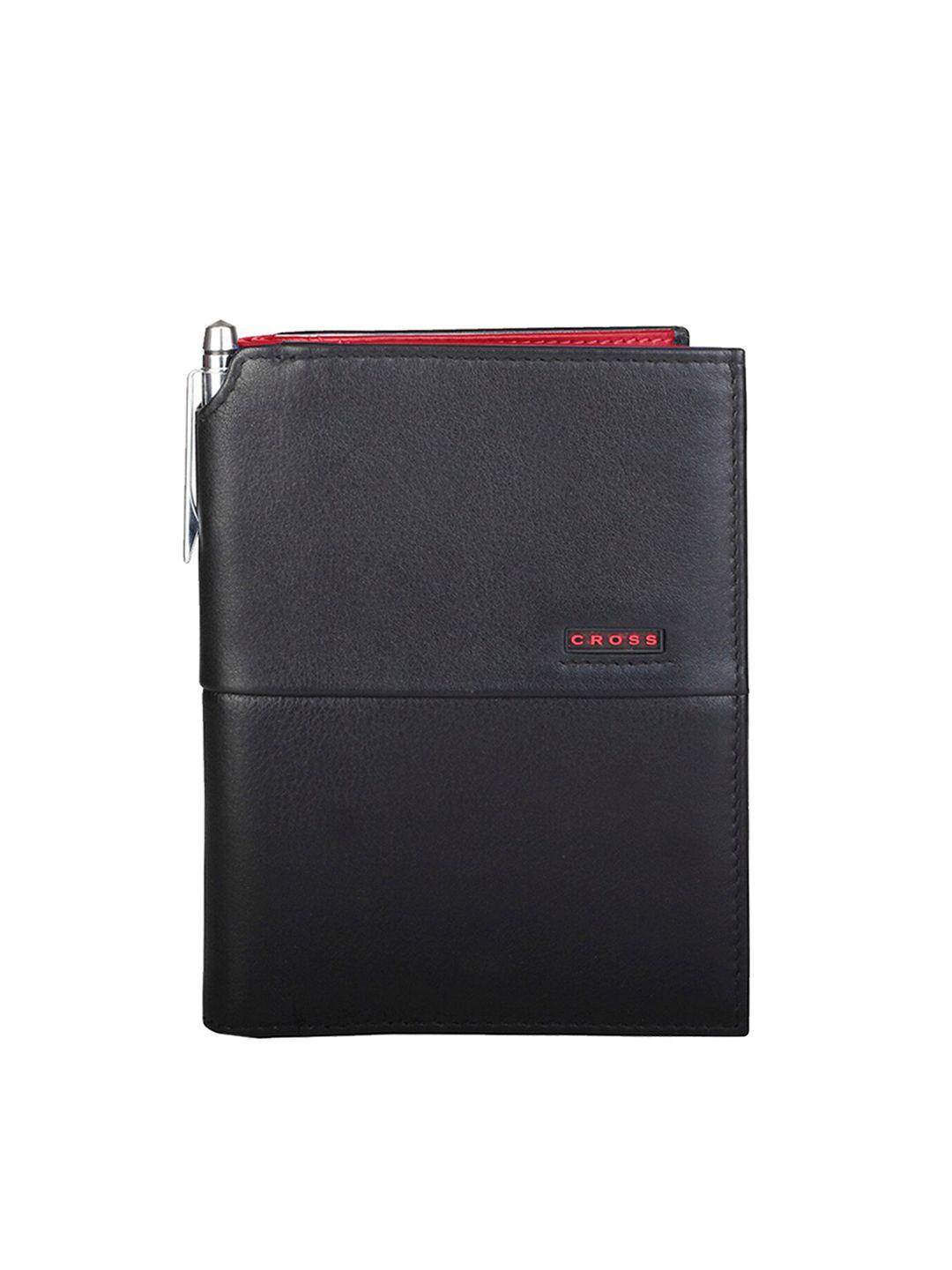 cross men black & red solid leather passport wallet