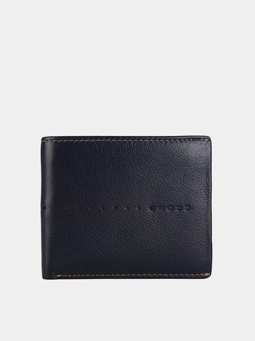 cross men black textured leather two fold wallet