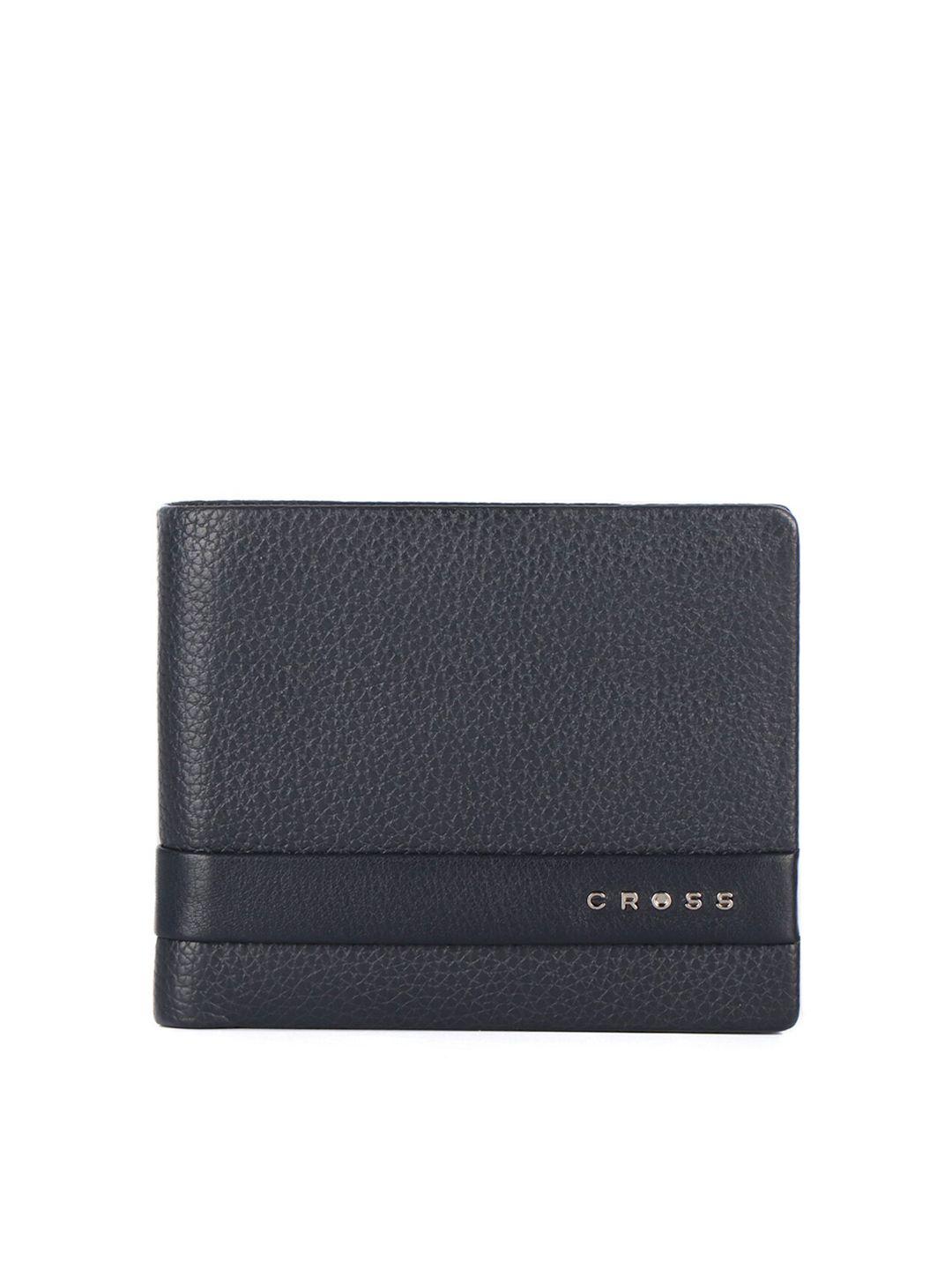 cross men blue textured leather two fold wallet