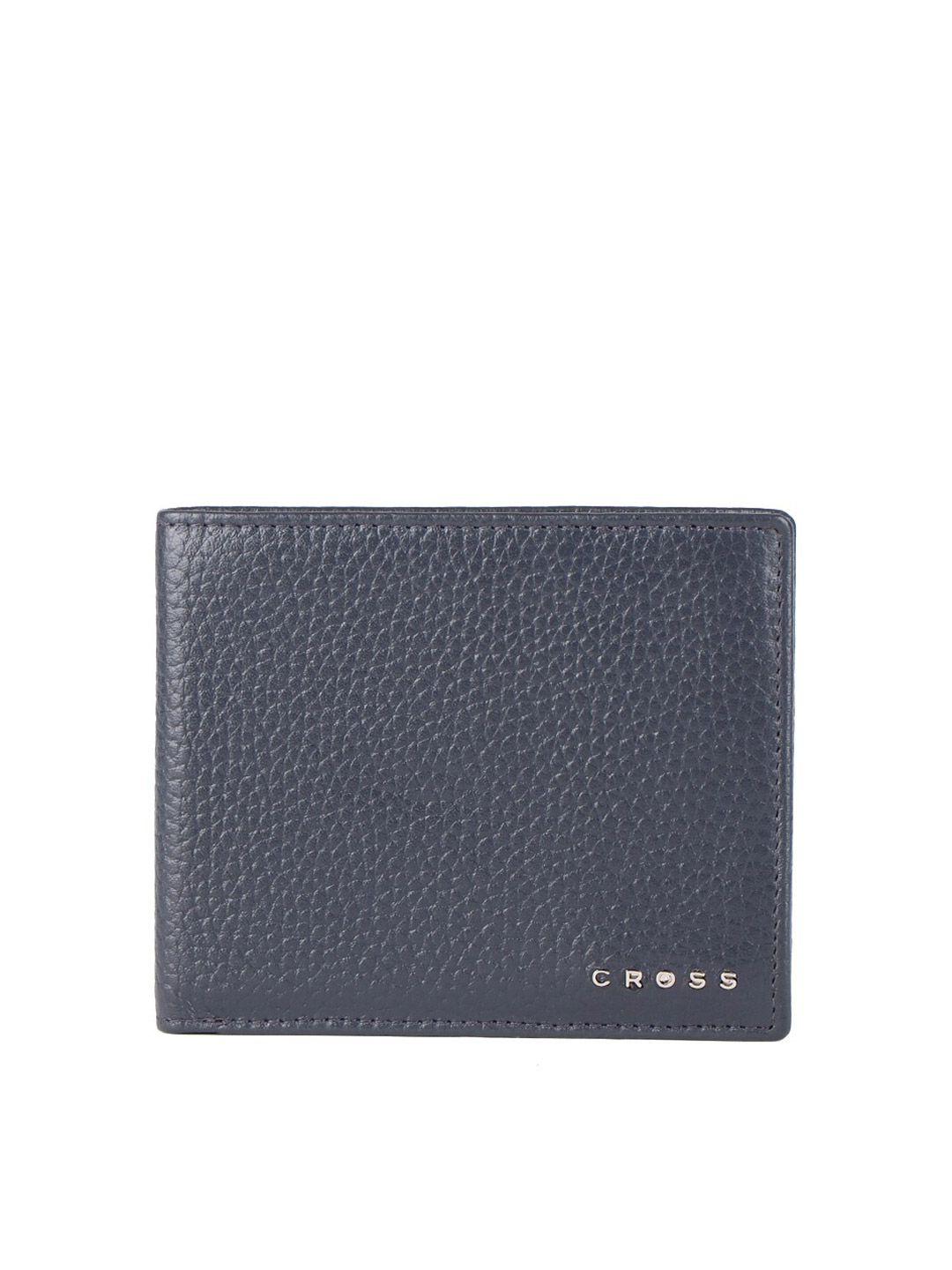 cross men navy blue leather two fold wallet