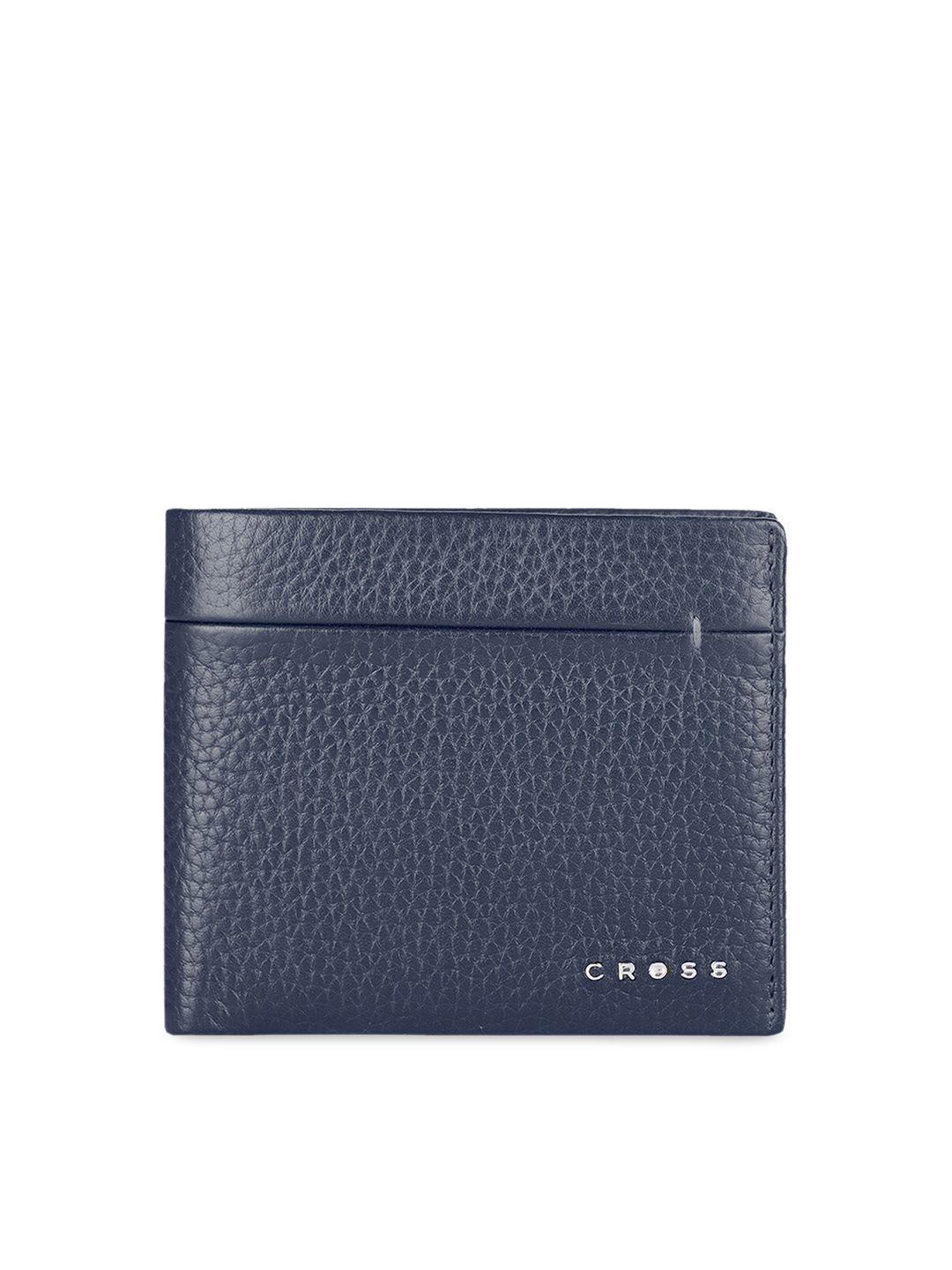 cross men navy blue textured two fold genuine leather wallet